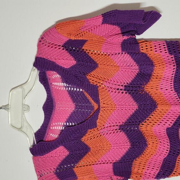 Knit Mix Knit Chevron Short sleeve shirt Multicolor V Neck - Picture 2 of 8